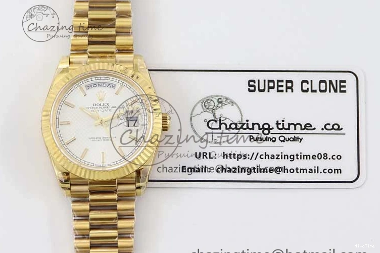 MiroTime 0121 Day Date 40mm YG 904L Steel TWF 1:1 Best Edition White Dial on YG Bracelet A FreshLook 2368